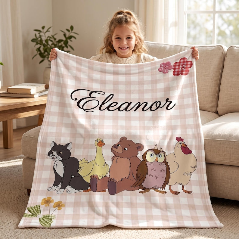 Personalized Forest Animal Blanket, Custom Baby Name Blanket