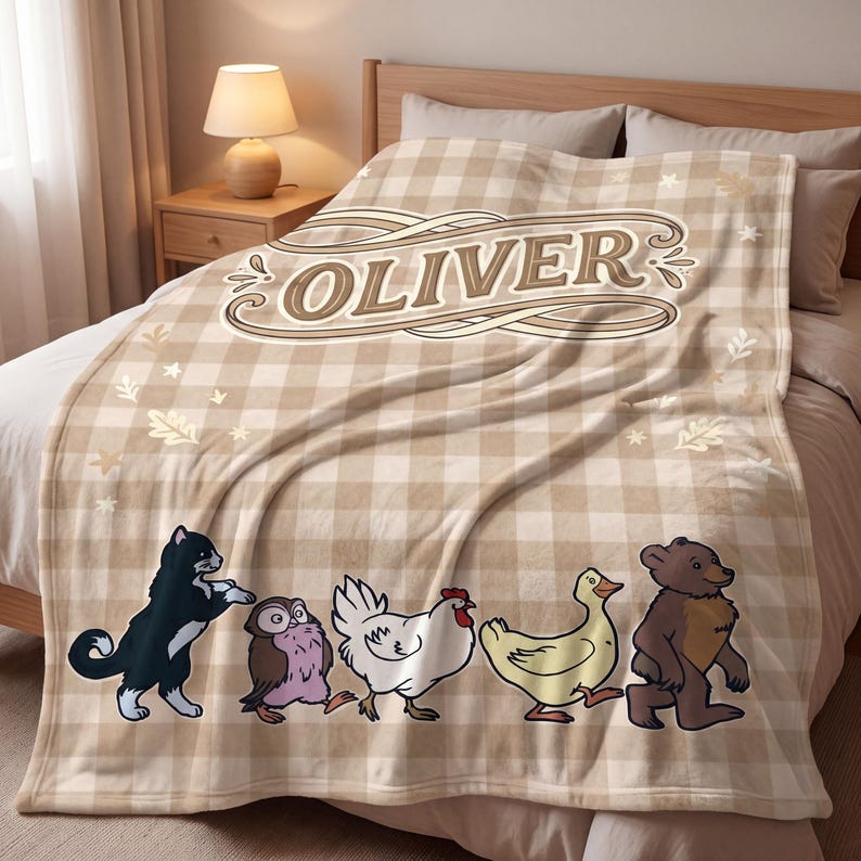 Personalized Forest Animal Blanket, Custom Baby Name Blanket
