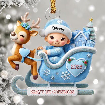 Personalized Baby's 1st Christmas Sleigh Ornament,Newborn Keepsake