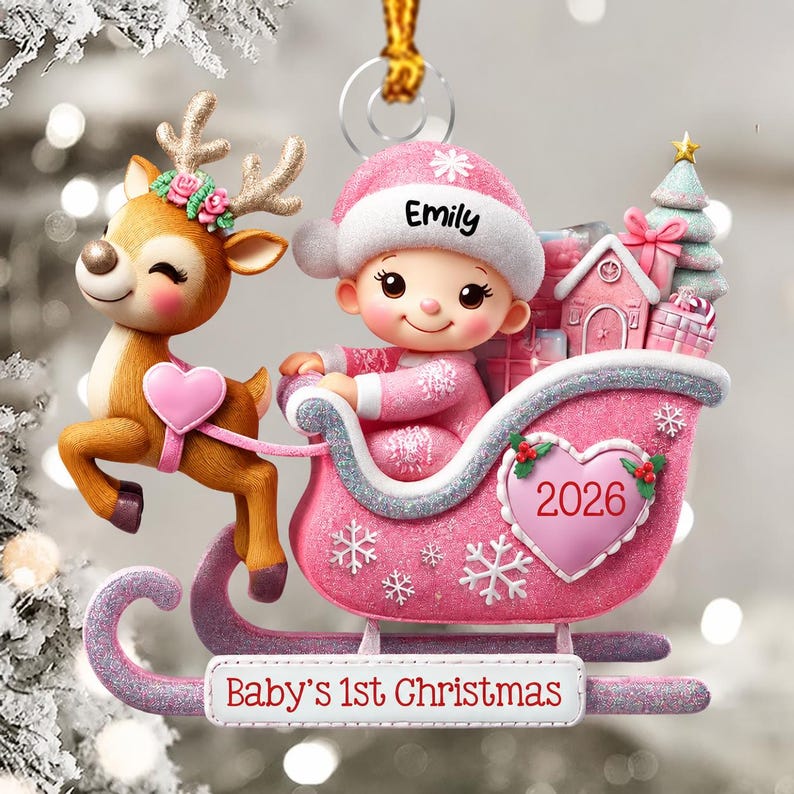 Personalized Baby's 1st Christmas Sleigh Ornament,Newborn Keepsake