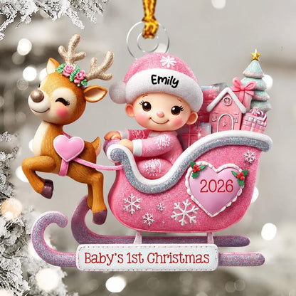 Personalized Baby's 1st Christmas Sleigh Ornament,Newborn Keepsake