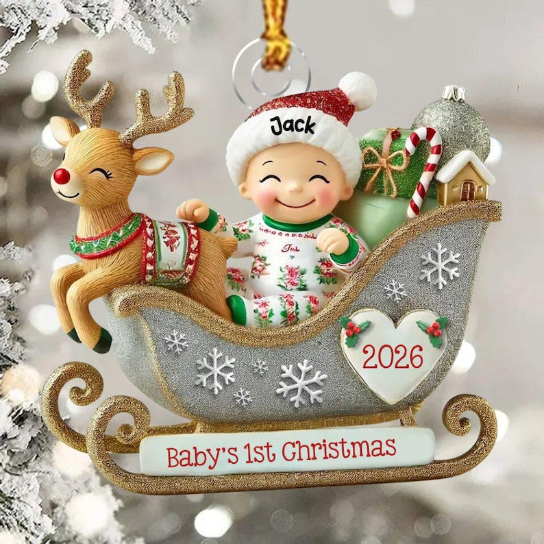 Personalized Baby's 1st Christmas Sleigh Ornament,Newborn Keepsake
