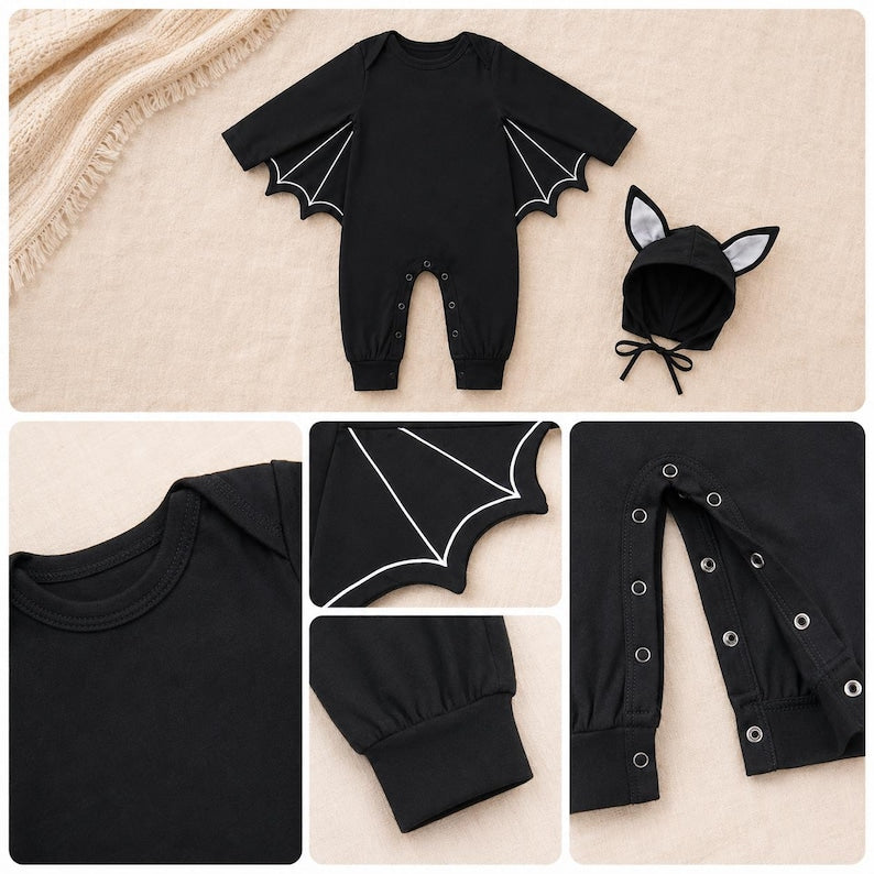 Personalized Baby Bat Costume, Embroidered Halloween Romper