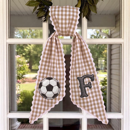 Football Monogram Sash – Tan Gingham Porch Decor