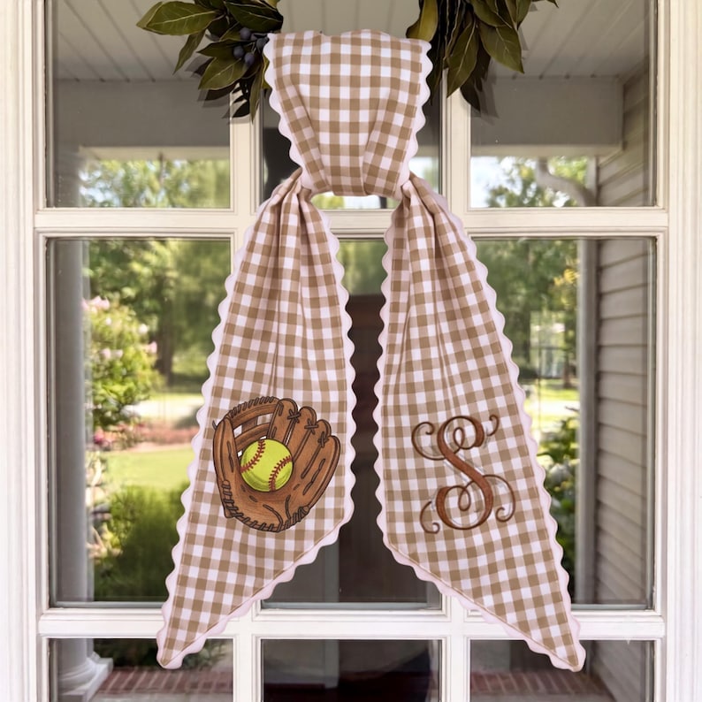 Football Monogram Sash – Tan Gingham Porch Decor