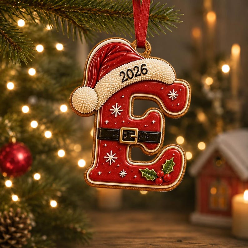 Personalized Christmas Letter Ornament, Custom Kids Name Ornament, Santa Hat Initial Ornament
