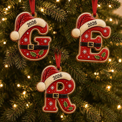 Personalized Christmas Letter Ornament, Custom Kids Name Ornament, Santa Hat Initial Ornament