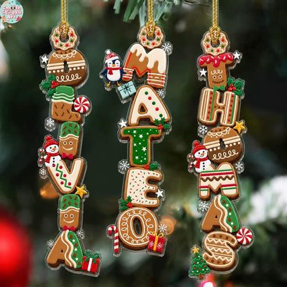 Custom Gingerbread Letter Name Ornament, Personalized Kids Christmas Alphabet Name Tag Stocking