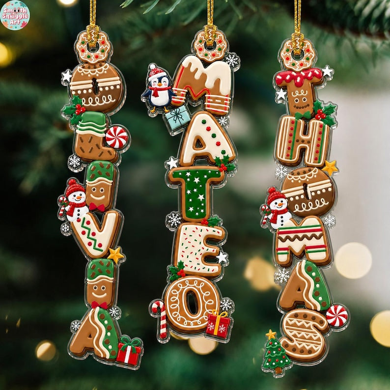 Custom Gingerbread Letter Name Ornament, Personalized Kids Christmas Alphabet Name Tag Stocking
