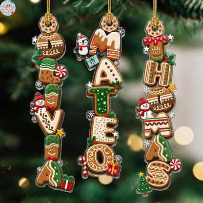 Custom Gingerbread Letter Name Ornament, Personalized Kids Christmas Alphabet Name Tag Stocking