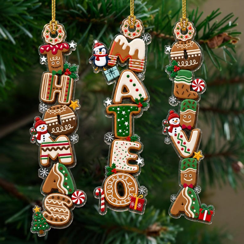 Custom Gingerbread Letter Name Ornament, Personalized Kids Christmas Alphabet Name Tag Stocking