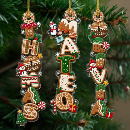 Custom Gingerbread Letter Name Ornament, Personalized Kids Christmas Alphabet Name Tag Stocking