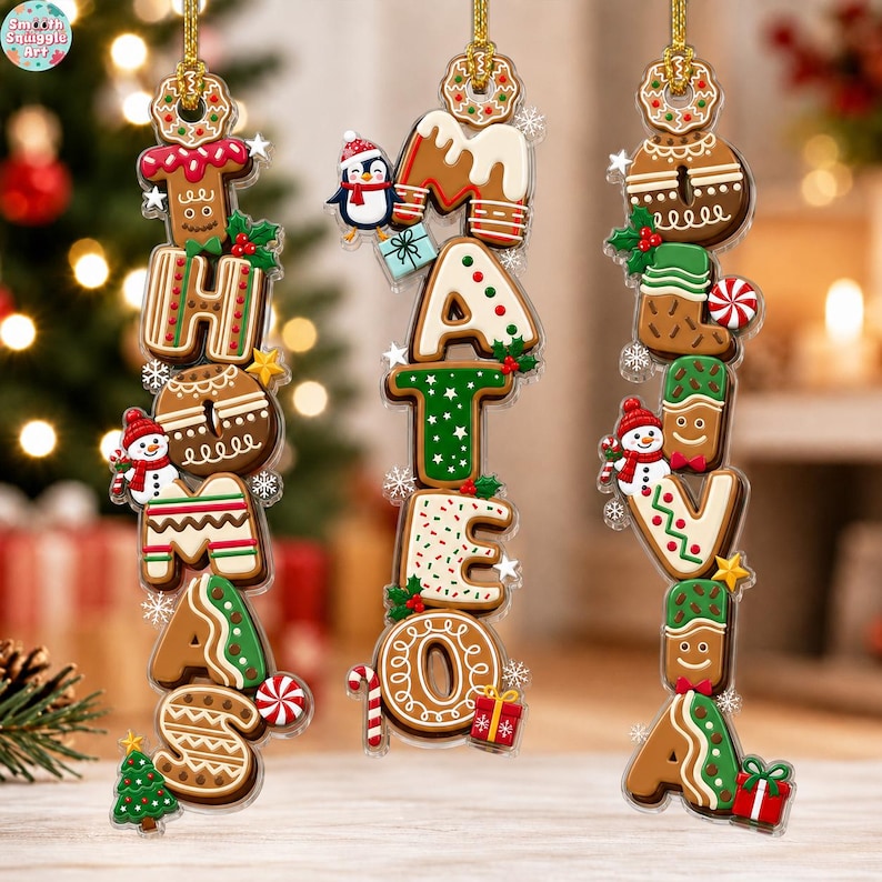 Custom Gingerbread Letter Name Ornament, Personalized Kids Christmas Alphabet Name Tag Stocking