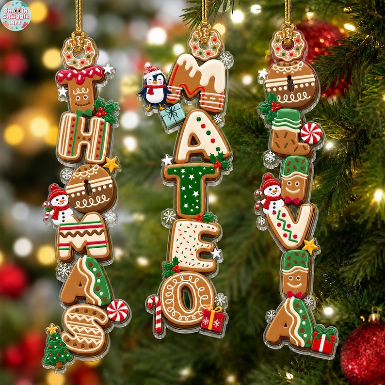 Custom Gingerbread Letter Name Ornament, Personalized Kids Christmas Alphabet Name Tag Stocking