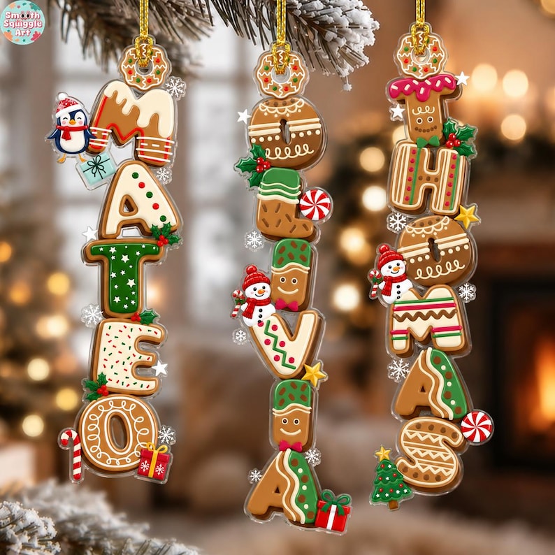 Custom Gingerbread Letter Name Ornament, Personalized Kids Christmas Alphabet Name Tag Stocking
