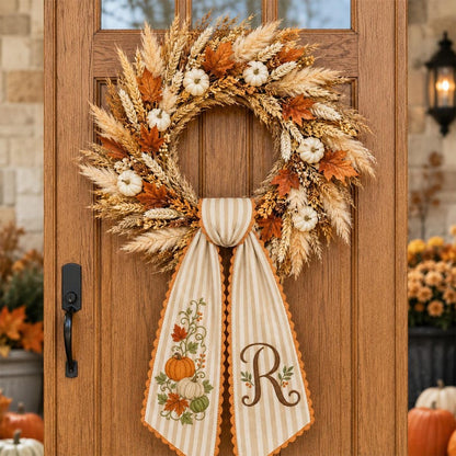 Personalized Fall Wreath Sash Custom Initial Autumn Front Door Decor