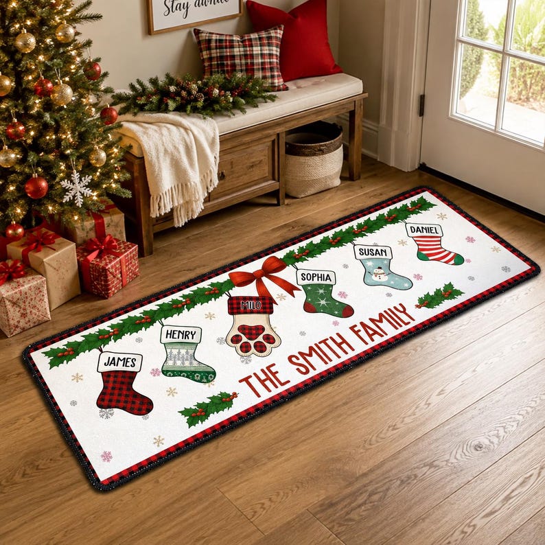 Custom Family Christmas Together Runner Rug, Personalized Holiday Kitchen Mat