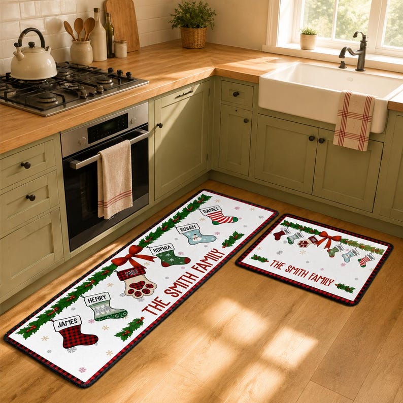 Custom Family Christmas Together Runner Rug, Personalized Holiday Kitchen Mat
