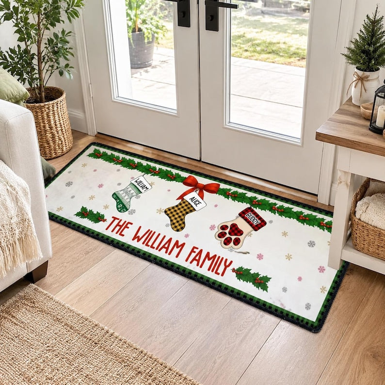 Custom Family Christmas Together Runner Rug, Personalized Holiday Kitchen Mat