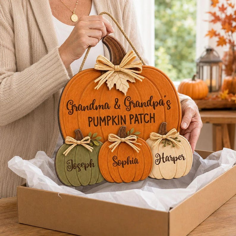 Personalized Pumpkin Patch Sign, Grandma & Grandpa Gift from Grandkids