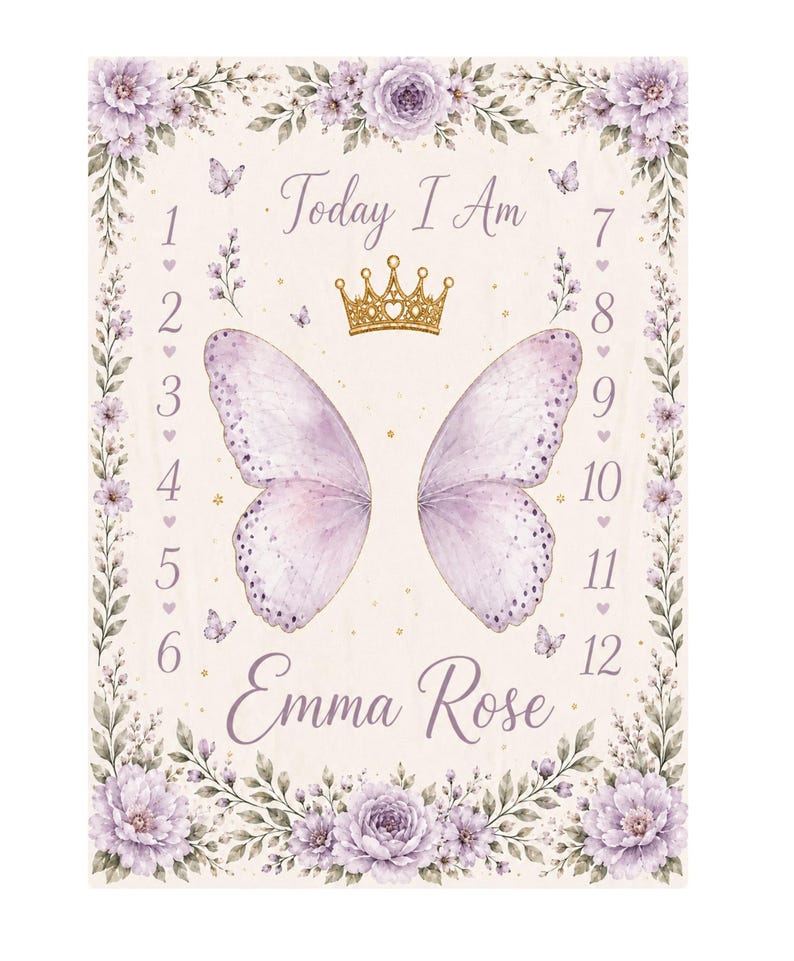 Custom Butterfly Baby Milestone Blanket, Personalized Floral Baby Shower Gift