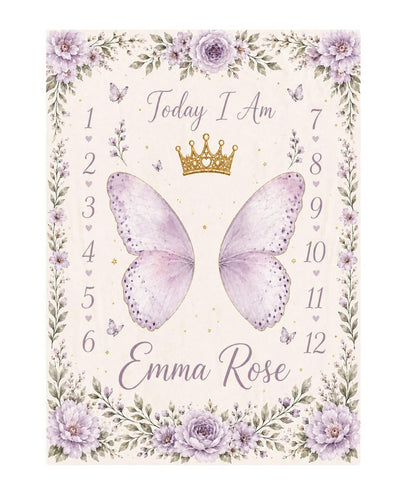 Custom Butterfly Baby Milestone Blanket, Personalized Floral Baby Shower Gift