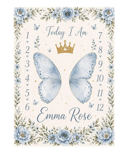 Custom Butterfly Baby Milestone Blanket, Personalized Floral Baby Shower Gift