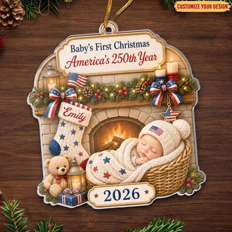 Personalized Baby's 1st Christmas America 250th Anniversary Ornament