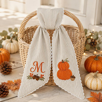 Pumpkin Monogram Wreath Sash, Personalized Fall Door Bow, Autumn Harvest Front Door Decor
