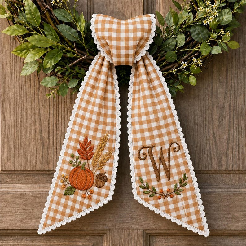 Fall Pumpkin Wreath Sash with Custom Initial