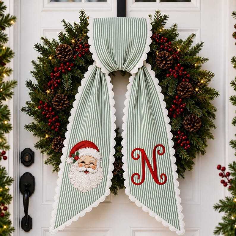 Personalized Santa Christmas Wreath Sash Decor