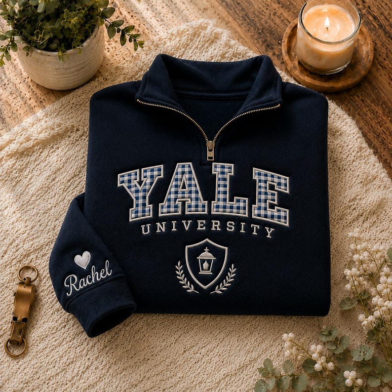 Custom Gingham College Quarter Zip Sweatshirt