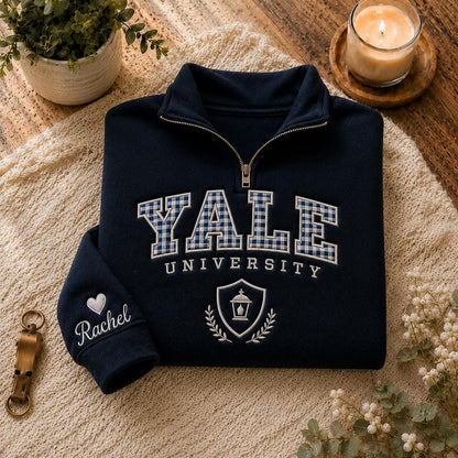 Custom Gingham College Quarter Zip Sweatshirt