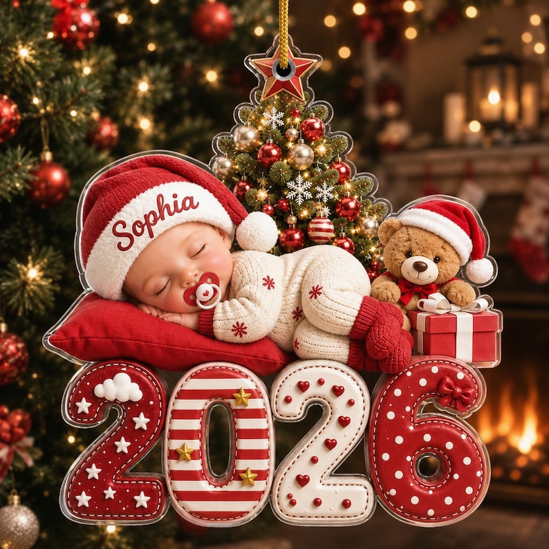 Personalized Baby's First Christmas Acrylic Ornament, Custom Baby Name 2026 Ornament