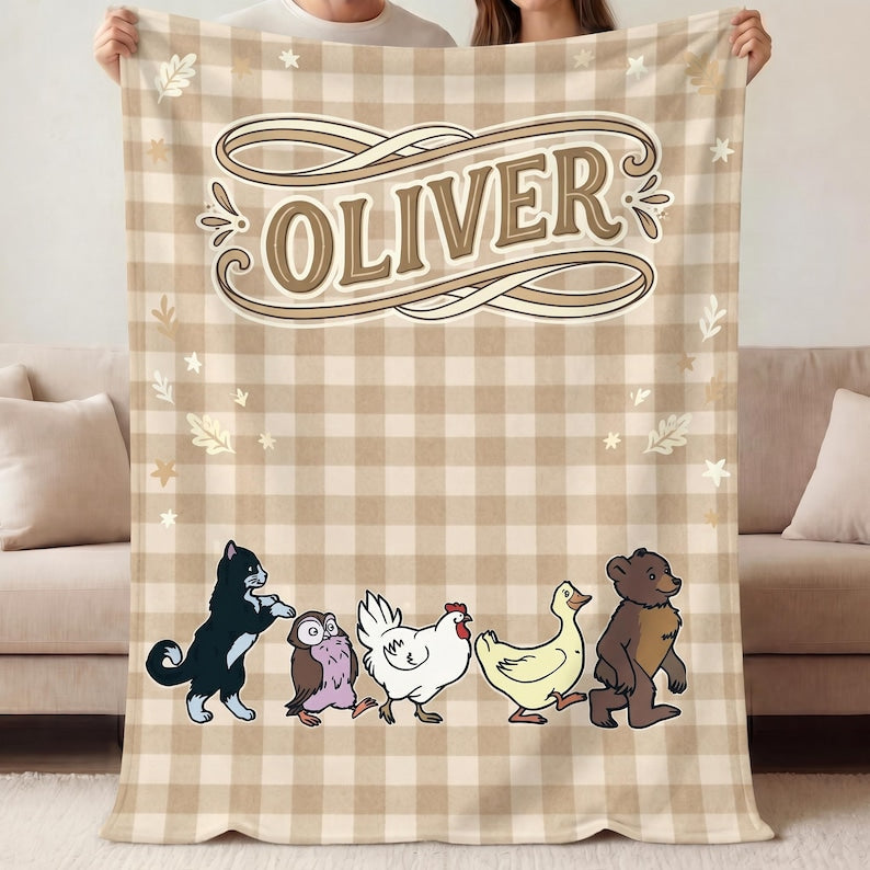 Personalized Forest Animal Blanket, Custom Baby Name Blanket