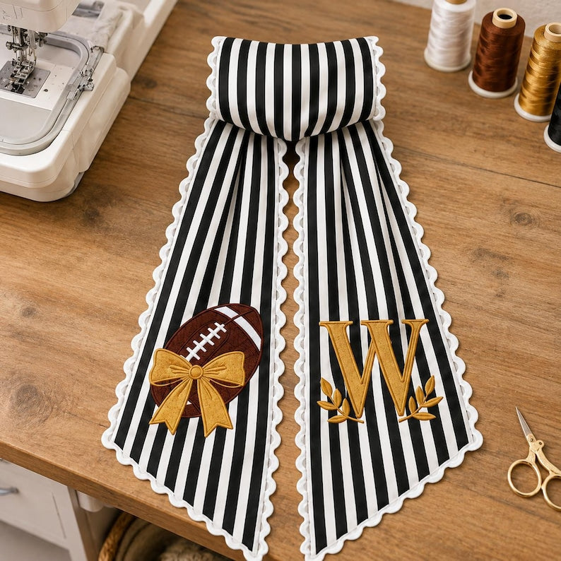 Personalized Football Wreath Sash, Black-White Stripes