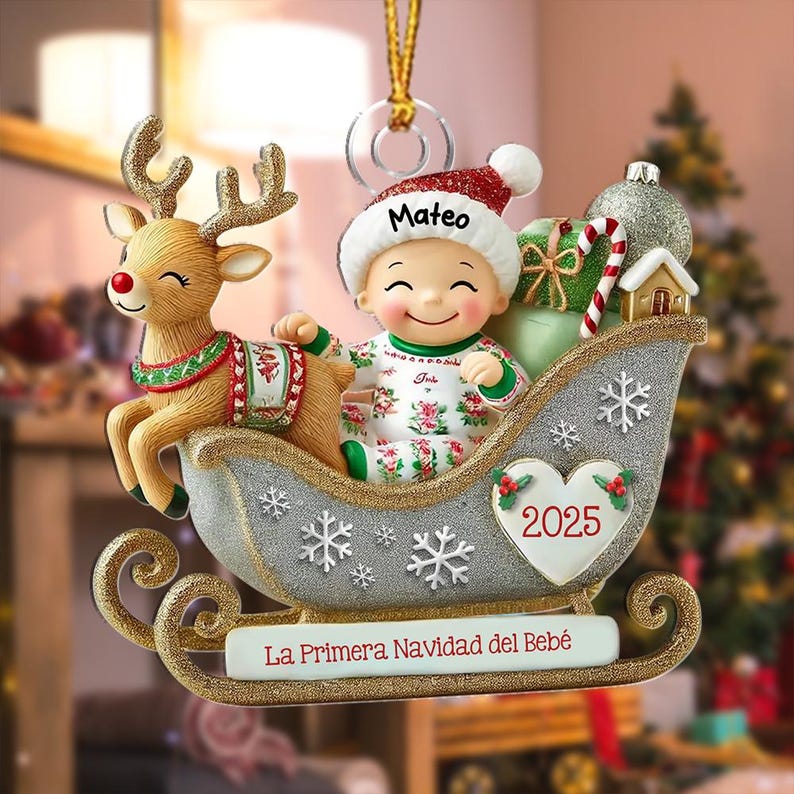 Personalized Baby's 1st Christmas Sleigh Ornament,Newborn Keepsake