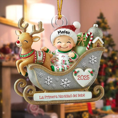 Personalized Baby's 1st Christmas Sleigh Ornament,Newborn Keepsake