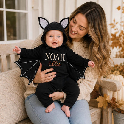 Personalized Baby Bat Costume, Embroidered Halloween Romper
