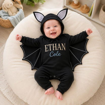 Personalized Baby Bat Costume, Embroidered Halloween Romper