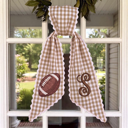 Football Monogram Sash – Tan Gingham Porch Decor