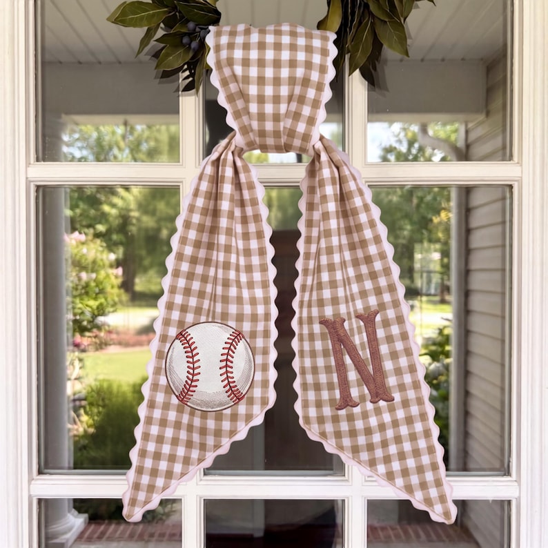 Football Monogram Sash – Tan Gingham Porch Decor