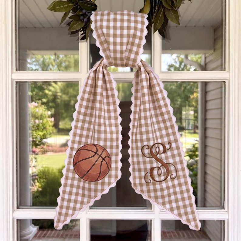 Football Monogram Sash – Tan Gingham Porch Decor