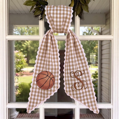 Football Monogram Sash – Tan Gingham Porch Decor