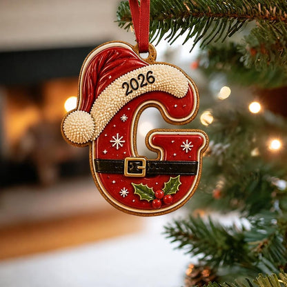 Personalized Christmas Letter Ornament, Custom Kids Name Ornament, Santa Hat Initial Ornament