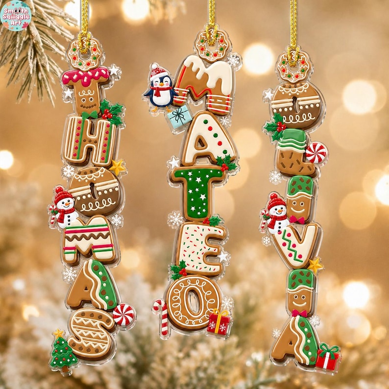 Custom Gingerbread Letter Name Ornament, Personalized Kids Christmas Alphabet Name Tag Stocking