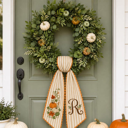 Personalized Fall Wreath Sash Custom Initial Autumn Front Door Decor