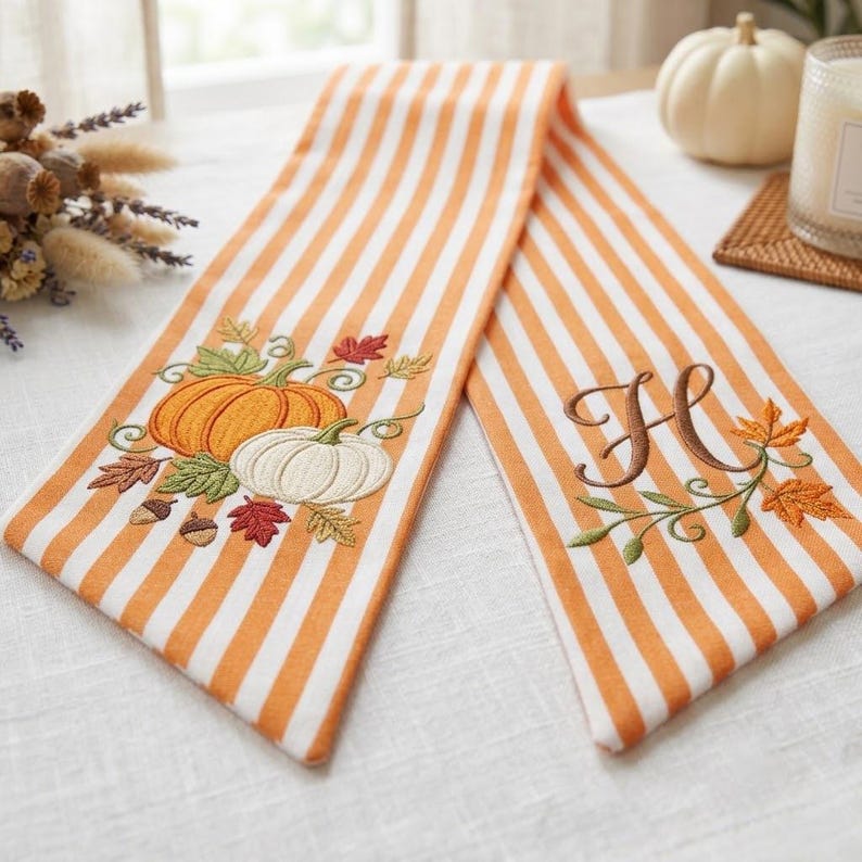 Custom Pumpkin Wreath Sash, Personalized Fall Monogram Striped Bow