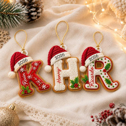 Personalized Gingerbread Letter 2D Flat Ornament, Custom Kids Name Ornament