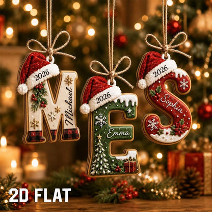 Personalized Gingerbread Letter 2D Flat Ornament, Custom Kids Name Ornament